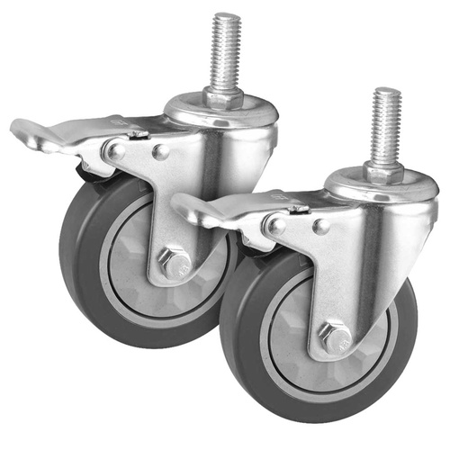 2 x 4" Heavy Duty Polyurethane Swivel Castor Brake Wheels