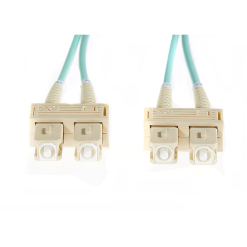 30m SC-SC OM4 Multimode Fibre Optic Cable: Aqua