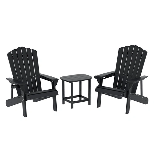 Gardeon Outdoor Table and Chairs HDPE Adirondack Beach Chair Sun Lounge Patio Furniture Garden Black