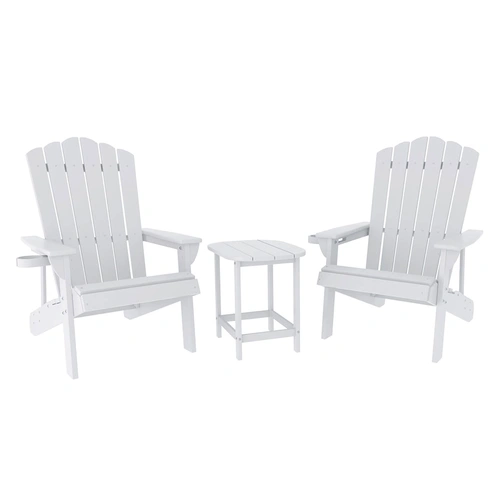Gardeon Outdoor Table and Chairs HDPE Adirondack Beach Chair Sun Lounge Patio Furniture Garden White