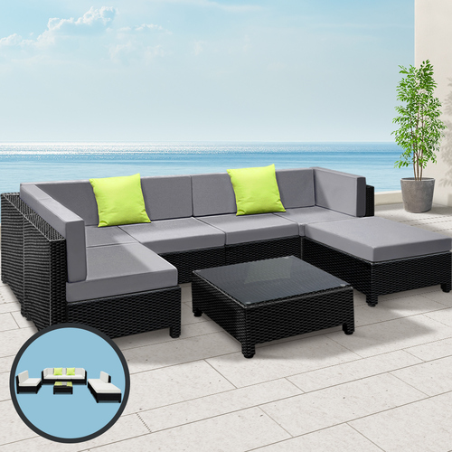 7PC Sofa Set Outdoor Furniture Lounge Setting Wicker Couches Garden Patio Pool
