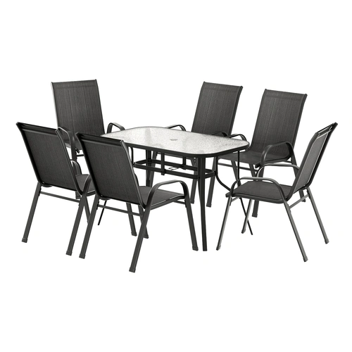 Gardeon 7PC Outdoor Dining Set Table and Chairs Patio Furniture Garden Bistro Set Black