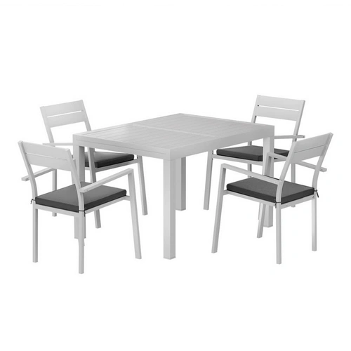 Gardeon Outdoor Dining Set 5 Piece Aluminum Extendable Table Setting White