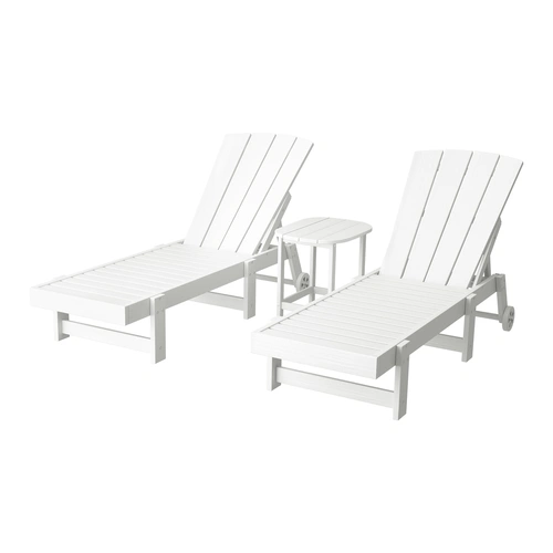 Gardeon Sun Lounge Lounger Table and Chairs Beach Chair Adirondack HDPE Patio Outdoor Furniture Wheels White