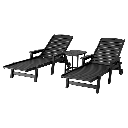 Gardeon Sun Lounge Lounger Beach Chair HDPE Patio Outdoor Furniture with Wheels Black
