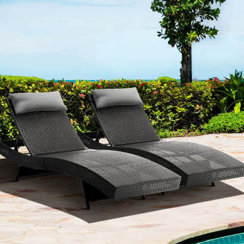 Gardeon Outdoor Sun Lounge Setting Wicker Lounger Day Bed Rattan Patio Furniture Black