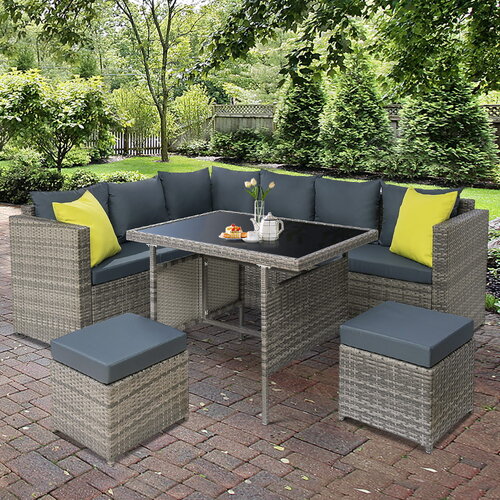 Outdoor Furniture Patio Set Dining Sofa Table Chair Lounge Garden Wicker Grey