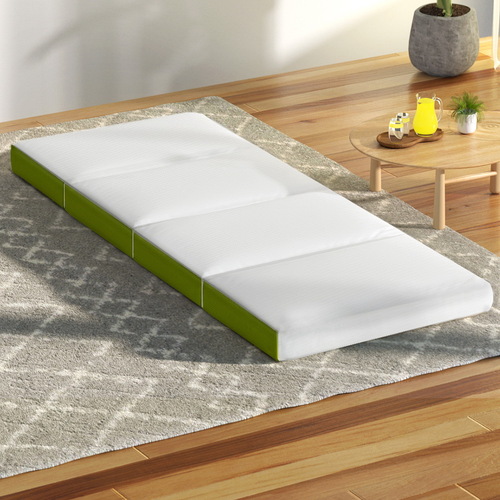 Bedwas Bedding Foldable Mattress 4-FOLD Folding Bed Mat Camping Single Green