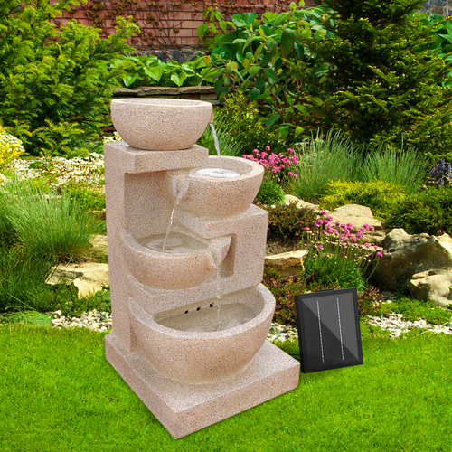  4 Tier Solar Powered Water Fountain with Light - Sand Beige