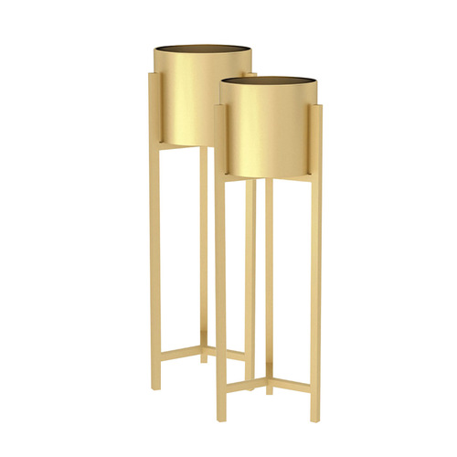 SOGA 2X 90cm Gold Metal Plant Stand with Flower Pot Holder Corner Shelving Rack Indoor Display
