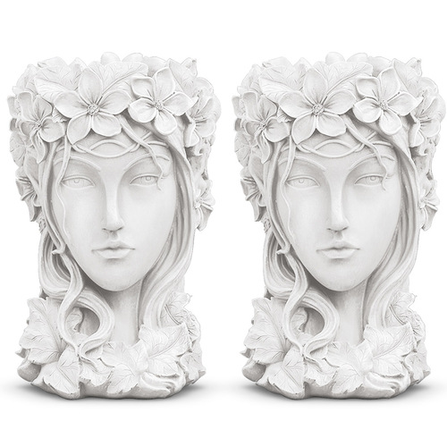 2X Resin White Creative Goddess Head Statue Planter Bonsai Flower Succulent Pot Decor