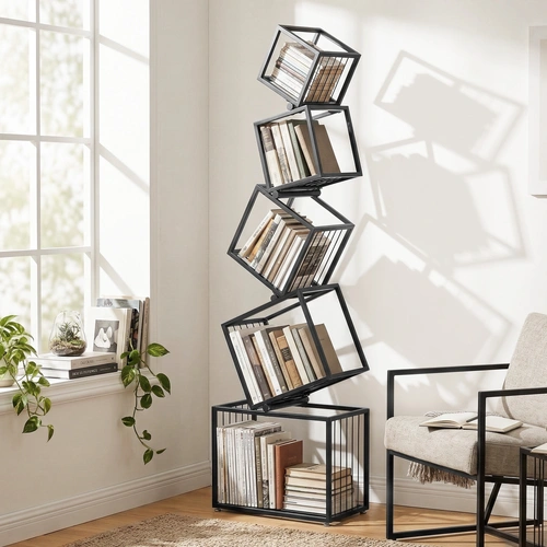 5-Tier Bookshelf Metal Geometric Display Shelf Storage Organizer Black