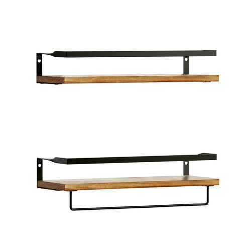 2x Floating Wall Shelves Brackets Towel Rail Rack DIY Wall Mount Rack