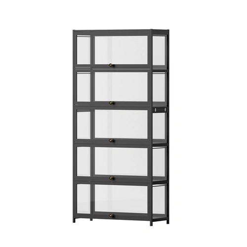 Artiss 5-Tier Display Cabinet Storage Bookshelf Clear Shelf Black