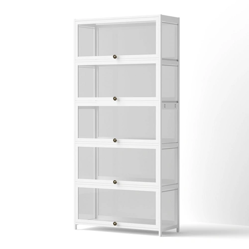 Artiss 5-Tier Display Cabinet Storage Bookshelf Clear Shelf White