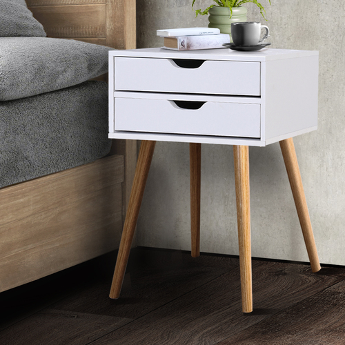Apex Bedside Tables Drawers Side Table Nightstand Wood Storage Cabinet White