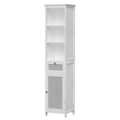 Bathroom Cabinet Storage 161cm White Rattan Tallboy Toilet Cupboard