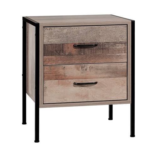 Eckington Bedside Table Drawers Nightstand Metal Oak