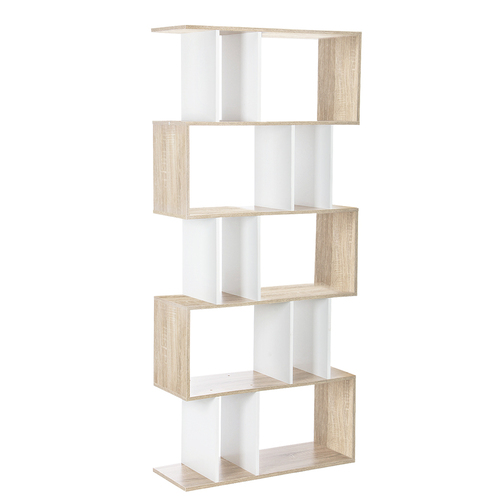 5 Tier Display Book Storage Shelf Unit - White Brown