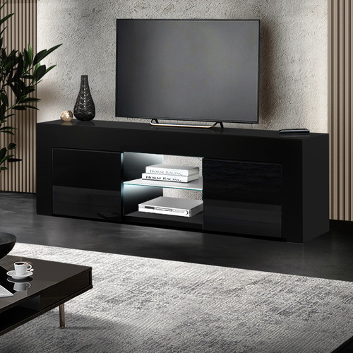 130cm RGB LED TV Stand Cabinet Entertainment Unit Gloss Furniture Black