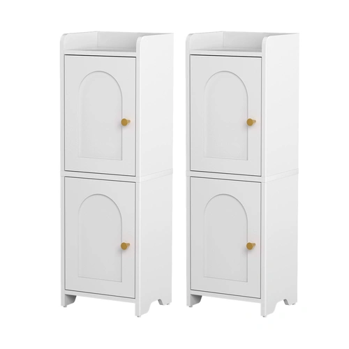 Artiss 2x Bathroom Storage Cabinet 2-Tier Slim Toilet Organizer Adjustable White