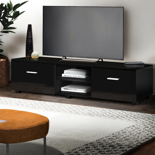 140cm High Gloss TV Cabinet Stand Entertainment Unit Storage Shelf Black