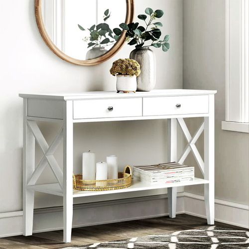 Console Table 2 Drawers 100CM White Chole