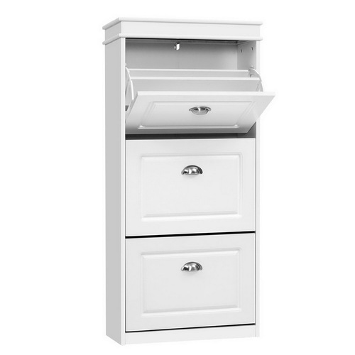 Shoe Cabinet 18 Pairs 3-tier White Sena