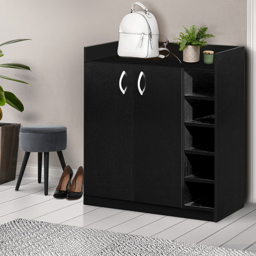 2 Doors Shoe Cabinet Storage Cupboard - Black