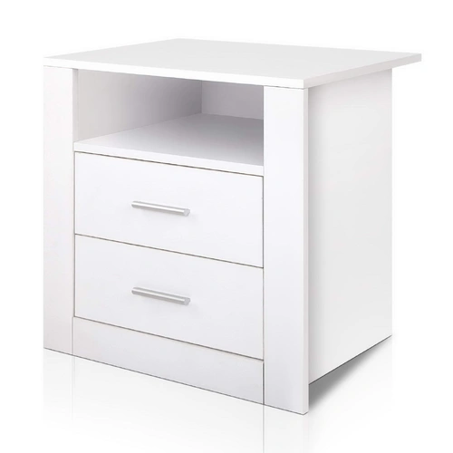 Bedside Table 2 Drawers with Shelf - TARA White