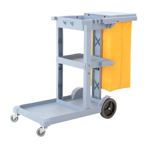 3 Tier Multifunction Janitor Cleaning Waste Cart Trolley and Waterproof Bag with Lid