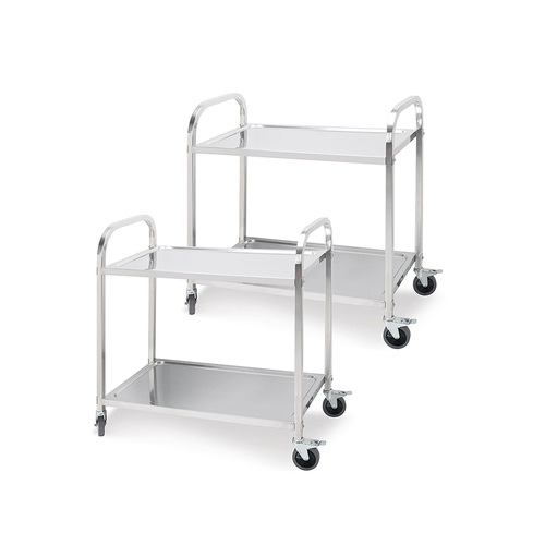 2X 2 Tier 95x50x95cm Stainless Steel Kitchen Dining Food Cart Trolley Utility Large