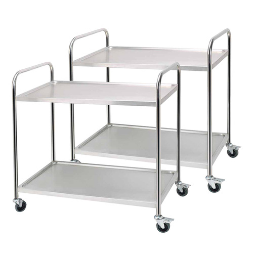 2X 2 Tier 86x54x94cm Stainless Steel Kitchen Dinning Food Cart Trolley Utility Round Large