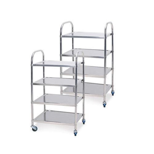 2X 4 Tier 860x540x1170 Stainless Steel Kitchen Dining Food Cart Trolley Utility
