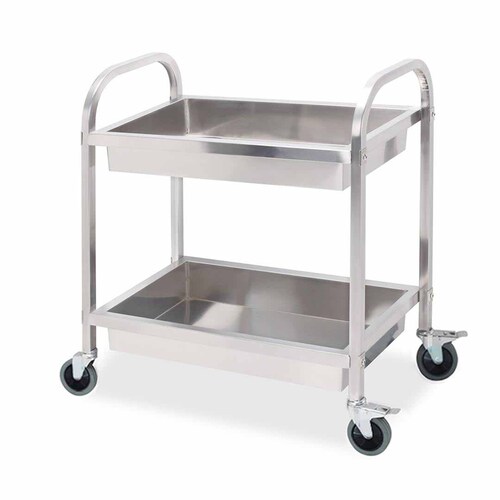 2 Tier 95x50x95cm Stainless Steel Kitchen Trolley Bowl Collect Service FoodCart Large