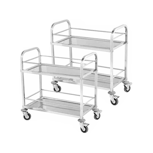 2X 2 Tier 95x50x95cm Stainless Steel Drink Wine Food Utility Cart Large