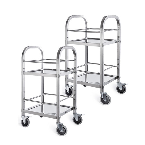 2X 2 Tier 500x500x950 Stainless Steel Square Tube Drink Wine Food Utility Cart