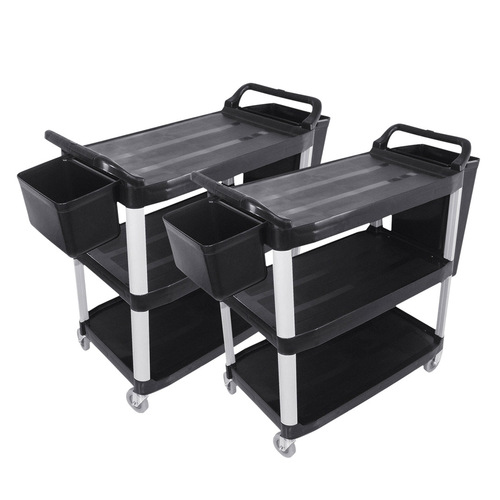 2X 3 Tier 83x43x95cm Food Trolley Food Waste Cart w/ 2 Bins Storage Kitchen Small