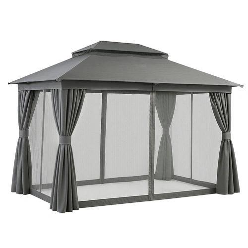 Gazebo 3x4m Canopy Outdoor Steel Frame Patio Tent Curtains Marquee Grey