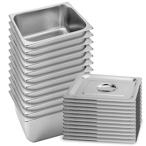 12X Gastronorm GN Pan Full Size 1/2 GN Pan 20cm Deep Stainless Steel Tray With Lid