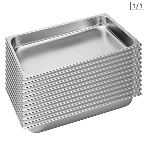12X  Gastronorm GN Pan Full Size 1/1 GN Pan 6.5cm Deep Stainless Steel Tray