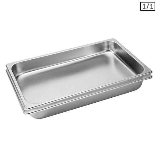 2X Gastronorm GN Pan Full Size 1/1 GN Pan 6.5cm Deep Stainless Steel Tray