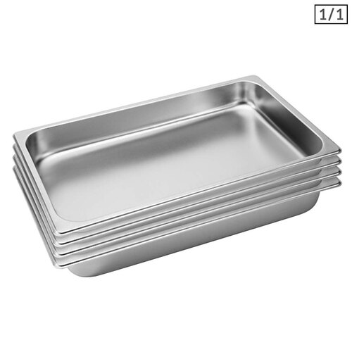 4X Gastronorm GN Pan Full Size 1/1 GN Pan 6.5cm Deep Stainless Steel Tray