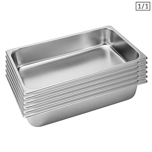 6X Gastronorm GN Pan Full Size 1/1 GN Pan 10cm Deep Stainless Steel Tray
