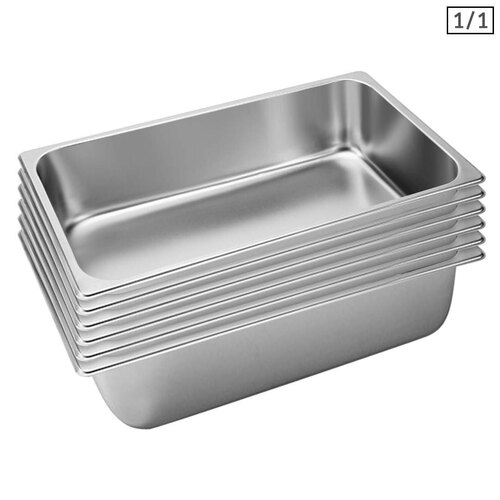 6X Gastronorm GN Pan Full Size 1/1 GN Pan 15cm Deep Stainless Steel Tray