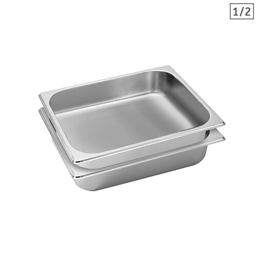 2X Gastronorm GN Pan Full Size 1/2 GN Pan 6.5cm Deep Stainless Steel Tray