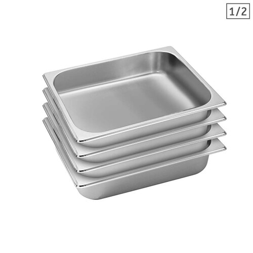 4X Gastronorm GN Pan Full Size 1/2 GN Pan 6.5cm Deep Stainless Steel Tray