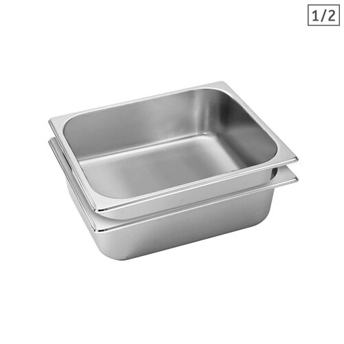 2X Gastronorm GN Pan Full Size 1/2 GN Pan 10cm Deep Stainless Steel Tray