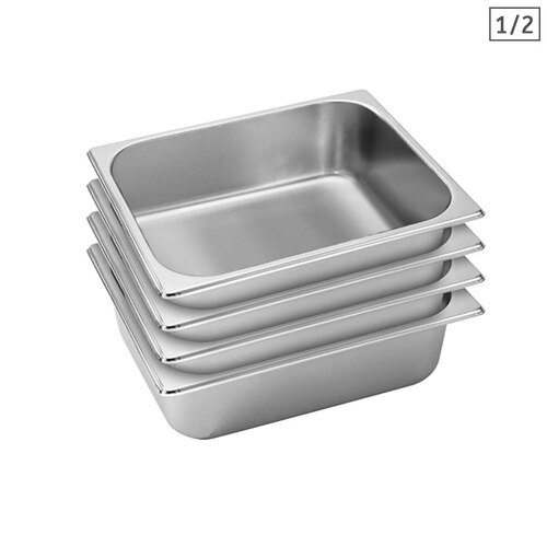 4X Gastronorm GN Pan Full Size 1/2 GN Pan 10cm Deep Stainless Steel Tray