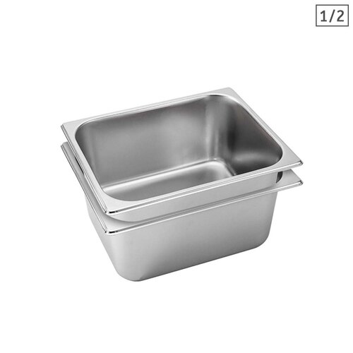 2X Gastronorm GN Pan Full Size 1/2 GN Pan 15cm Deep Stainless Steel Tray